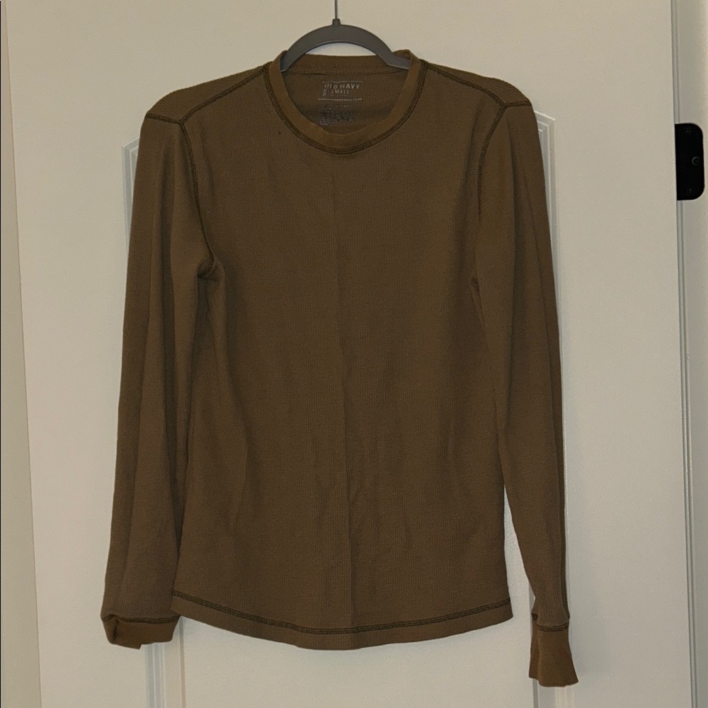 Old Navy Men's Brown Thermal/Waffle Long-Sleeve Crew Neck Sweater